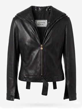 Gianni Versace Black Gorgeous Soft Leather Jacket with Snake Skin Accents Size S
